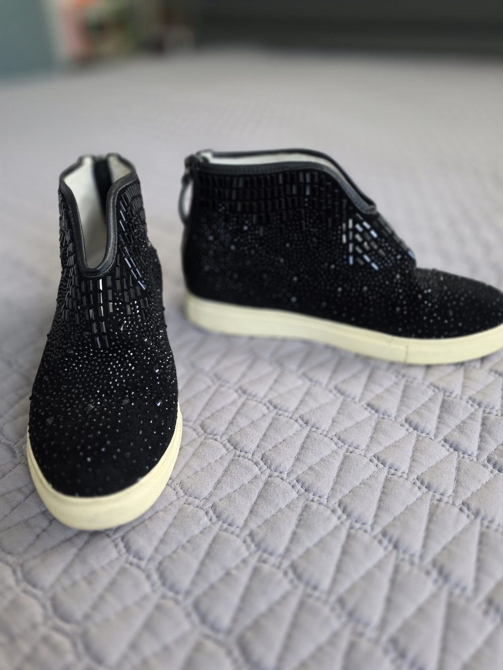Babala Embellished Beaded Black Slip-On Wedge Sneakers
